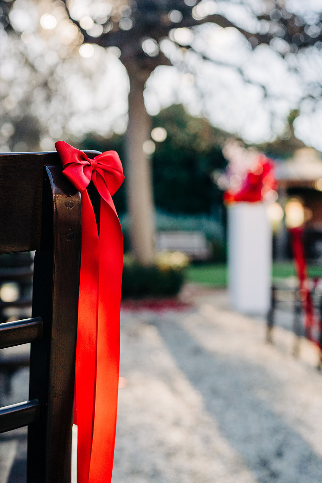 red ribbon on chair