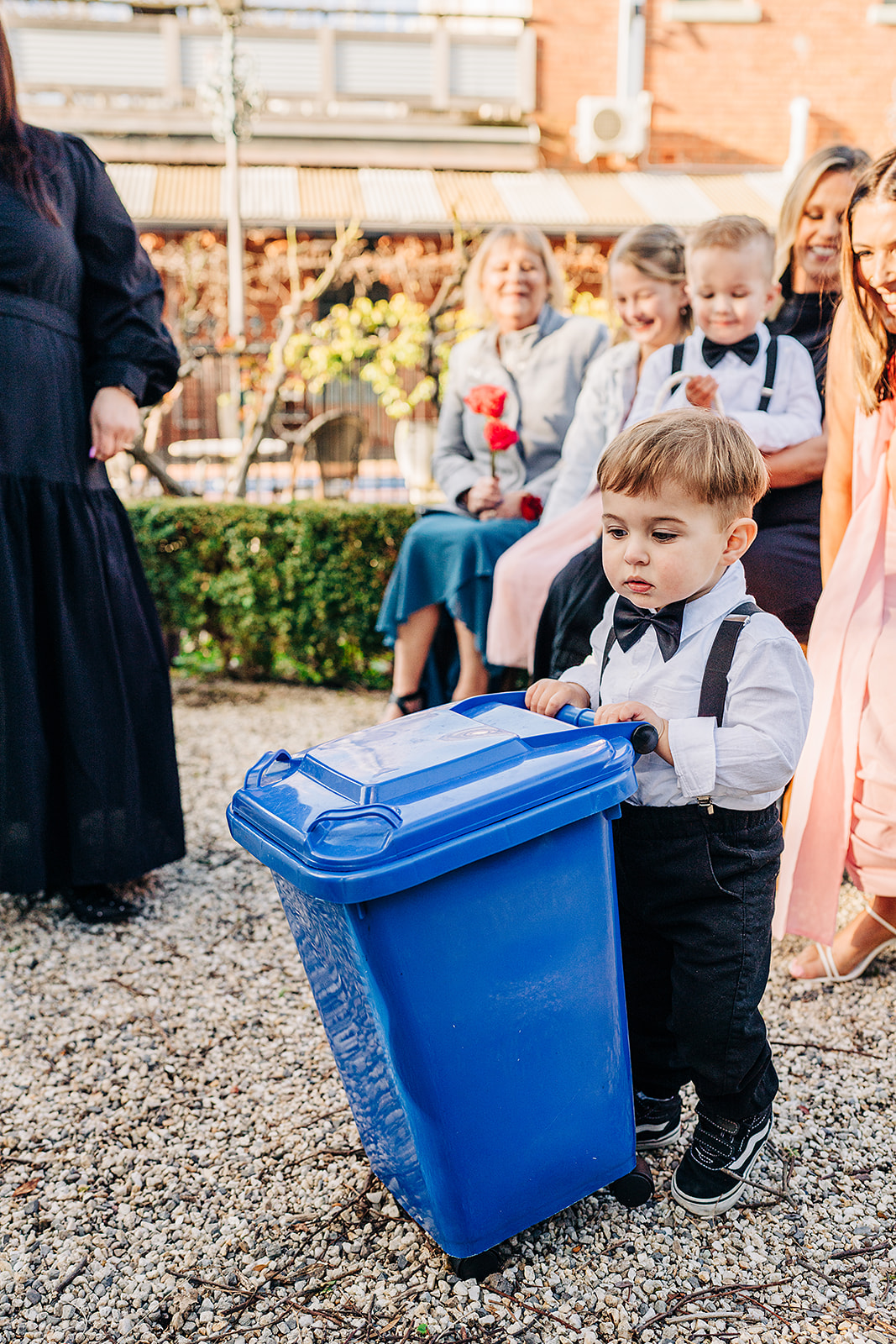 ring bearer with his emotional support wheeley bin