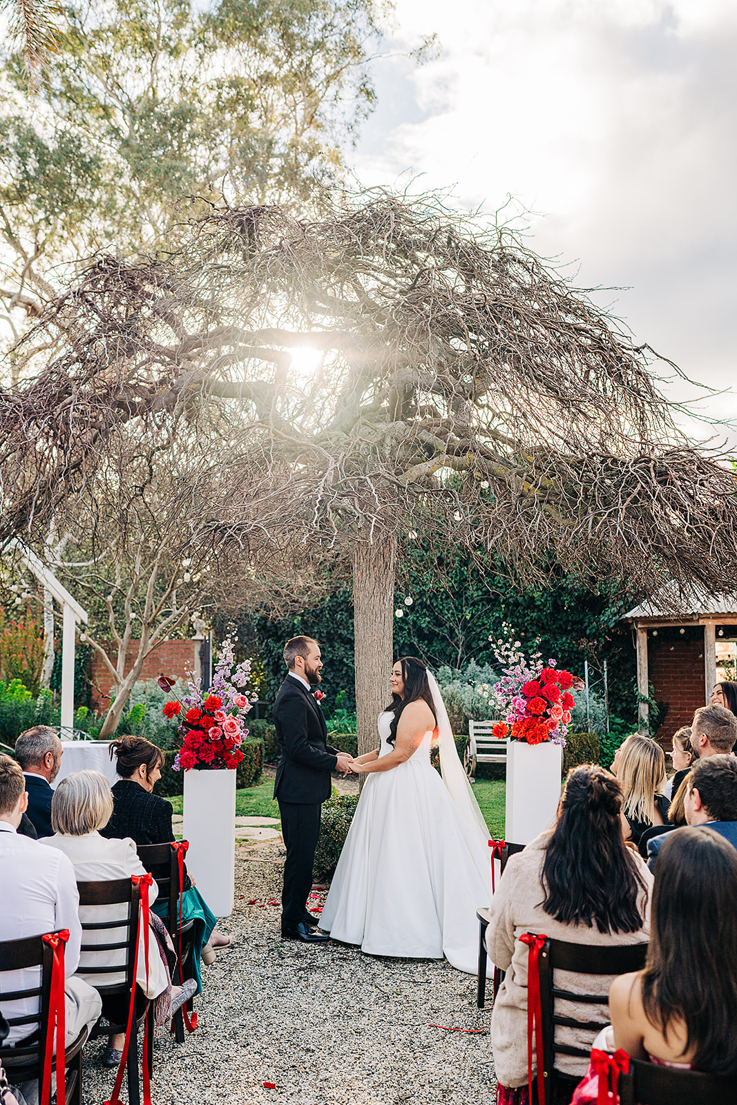wide shot of couple mid ceremony