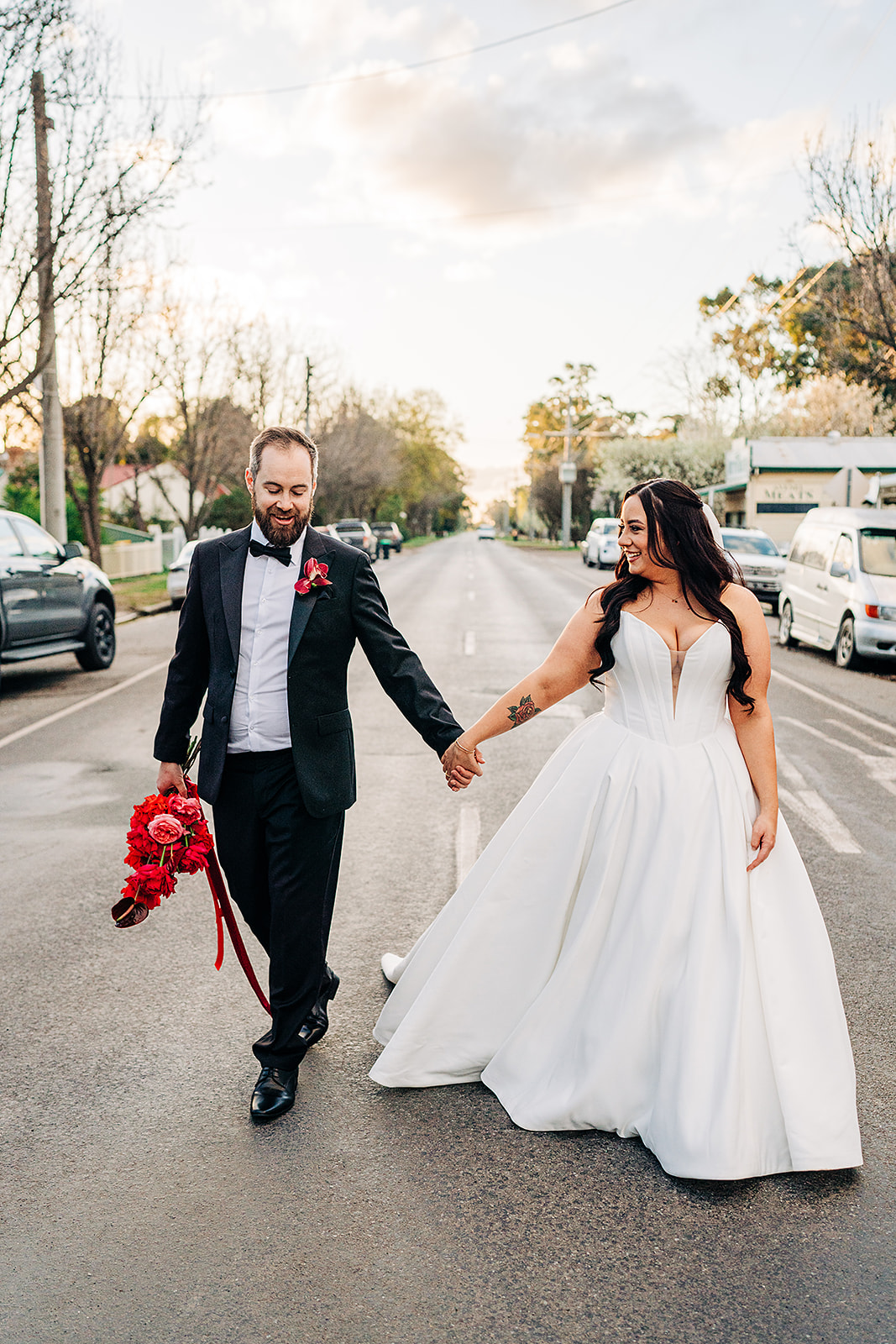 hayley and adam walking down street in Avenel